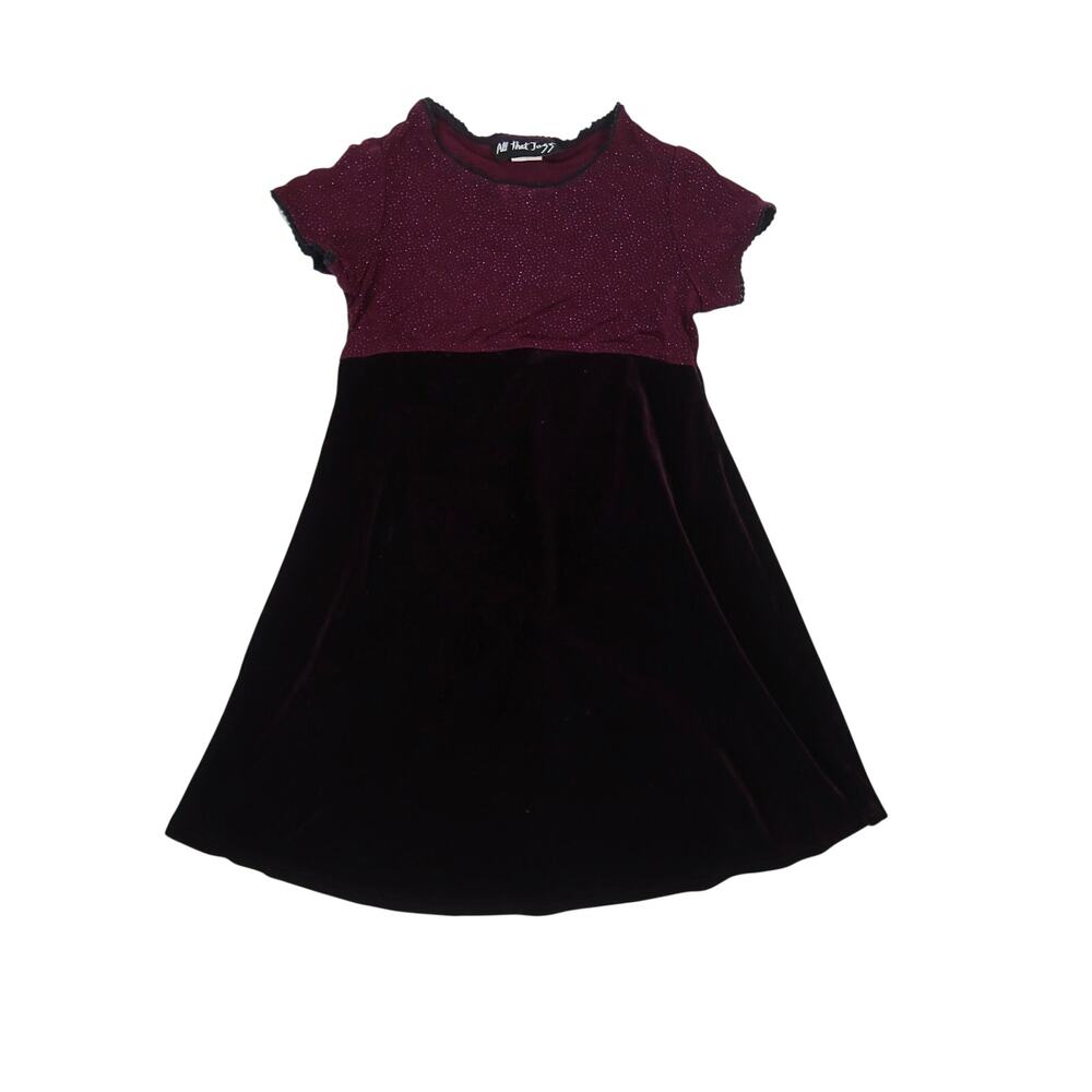 Vintage 90s All That Jazz Burgundy Velvet Glitter Party Dress Girls 6X